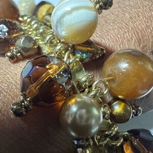 Vintage Gold-Tone Brown Bead Charm Bracelet -1960/1970